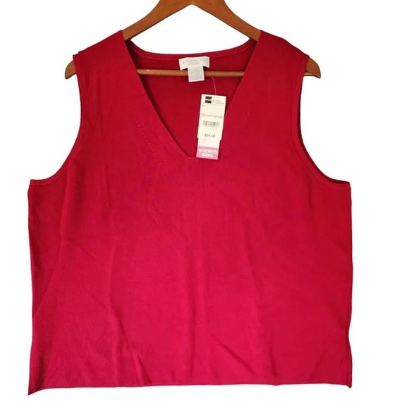 New Worthington Top Women's Size 3X Red V-Neck Sleeveless Stretchy - Picture 1 of 7